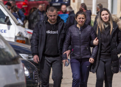 Relatives of victims leave a hospital in the town of Kocani, North Macedonia, Monday, March 17, 2025, following a massive fire in the nightclub early Sunday. (AP Photo/Visar Kryeziu)