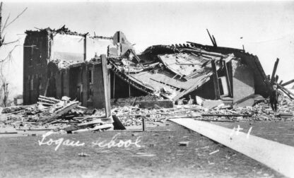 This photo provided by the Jackson County (Ill.) Historical Society shows the Logan School in Murphysboro, Ill., after a tornado tore through Indiana, Illinois, and Missouri in March 1925. (Jackson County (Ill.) Historical Society via AP)